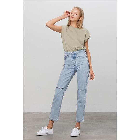 Insane Gene USA Medium Wash Size 11 High Waist Ripped Tapered Jeans - Picture 6 of 8